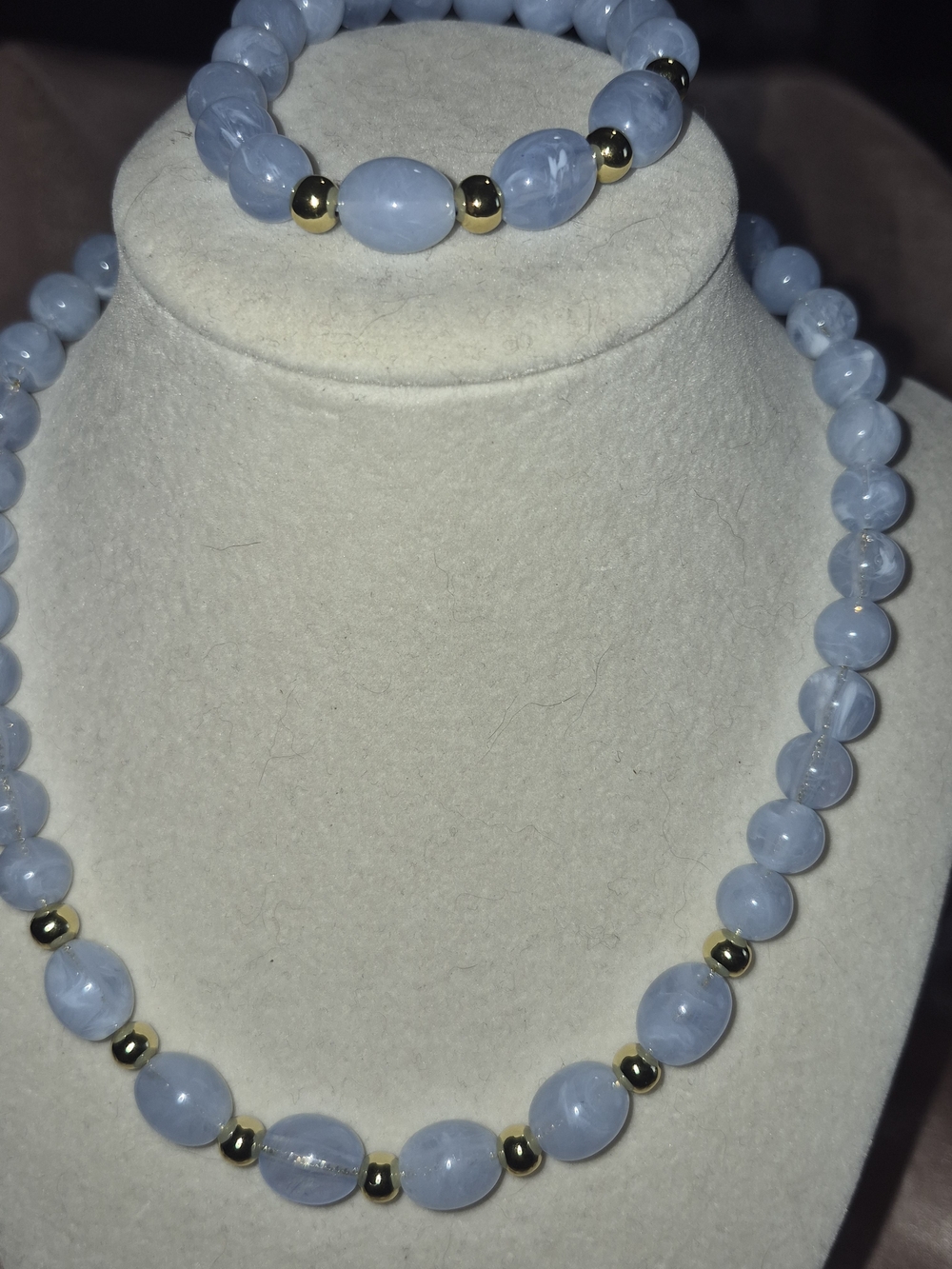 Handcrafted Light Blue Beaded Necklace & Bracelet Set by